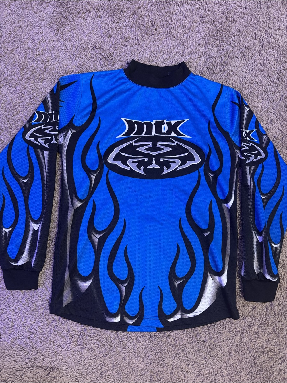 MT Blue and Black Flame Long Sleeve Swim Rash Guard